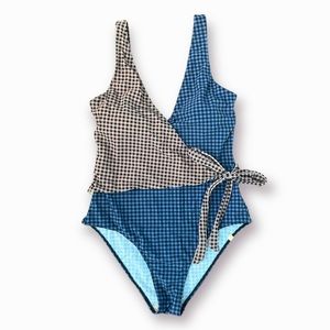 Summersalt Blue and Tan Checkered One Piece Swimsuit